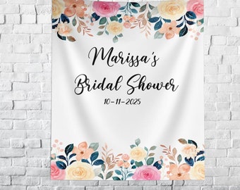Personalized Bridal Shower Backdrop, Spring Flowers Custom Backdrop, Bridal Party Pink Floral Decoration