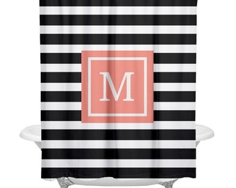 Monogram Shower Curtain - 3 Color Options, Personalized Bathroom Gifts, Striped Shower Curtain, Monogrammed Shower Curtain