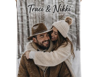 Custom Personalized One Photo Collage Blanket | Couples Family Memory Keepsake Thow | Sentimental Gifts for Friends | Engagement Present