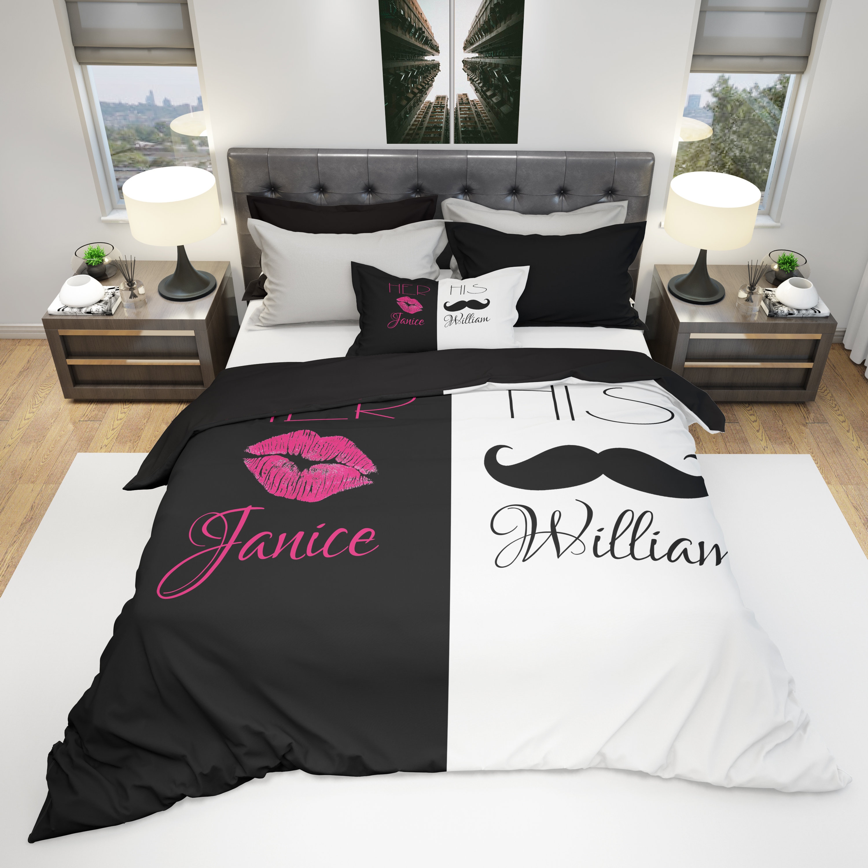 His and Hers Bedding Couples Duvet Bedroom Decor Wedding Etsy