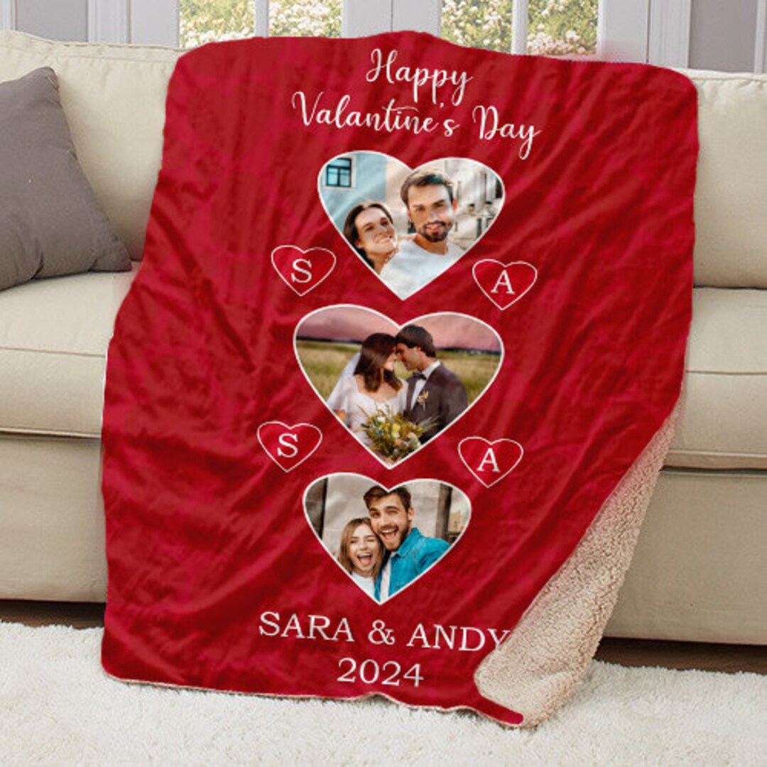Valentine's Day Photo Blanket, Customizable Picture Blanket, Hearts