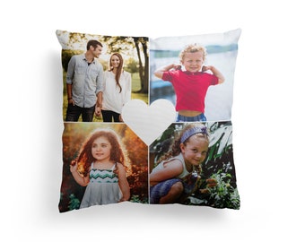Heart Photo Collage Pillow, Custom Photo Throw Pillow, Memories Gift for Loved One, Couples Gift