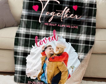 Plaid Photo Blanket, Gift for Him, Couples Gift, Buffalo Check Picture Blanket, Custom Gifts