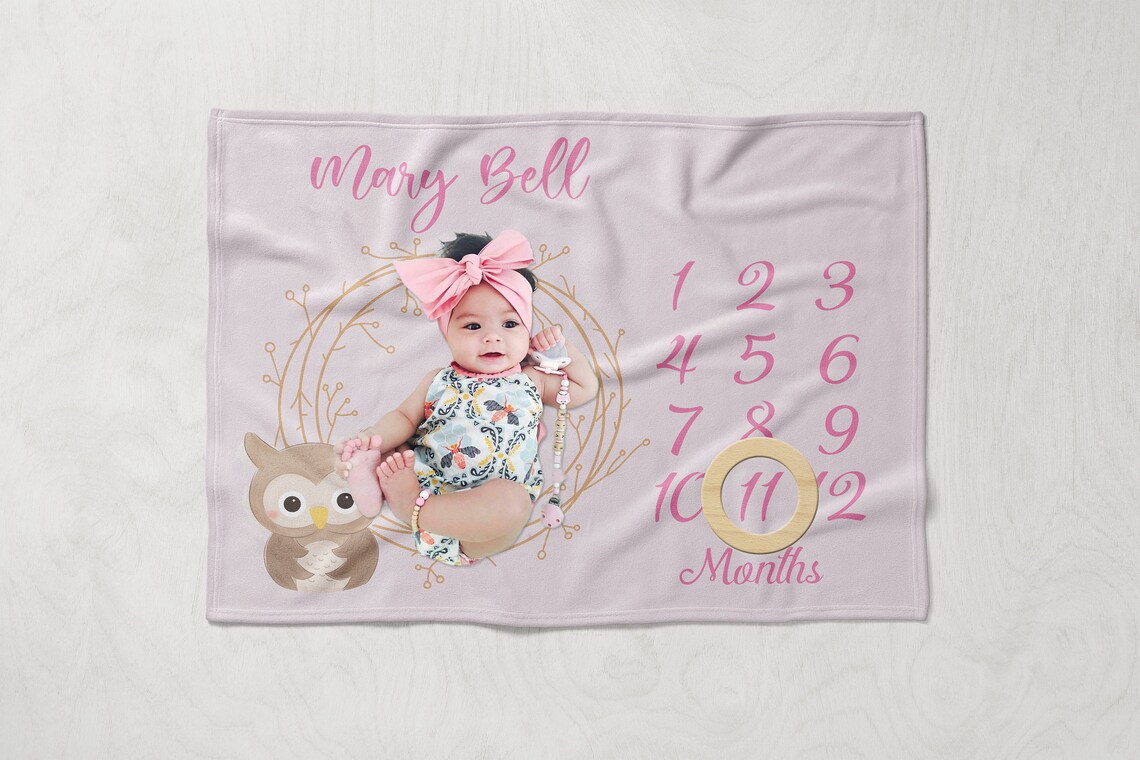 Owl Milestone Blanket Monthly Baby Milestone Marker Newborn Etsy