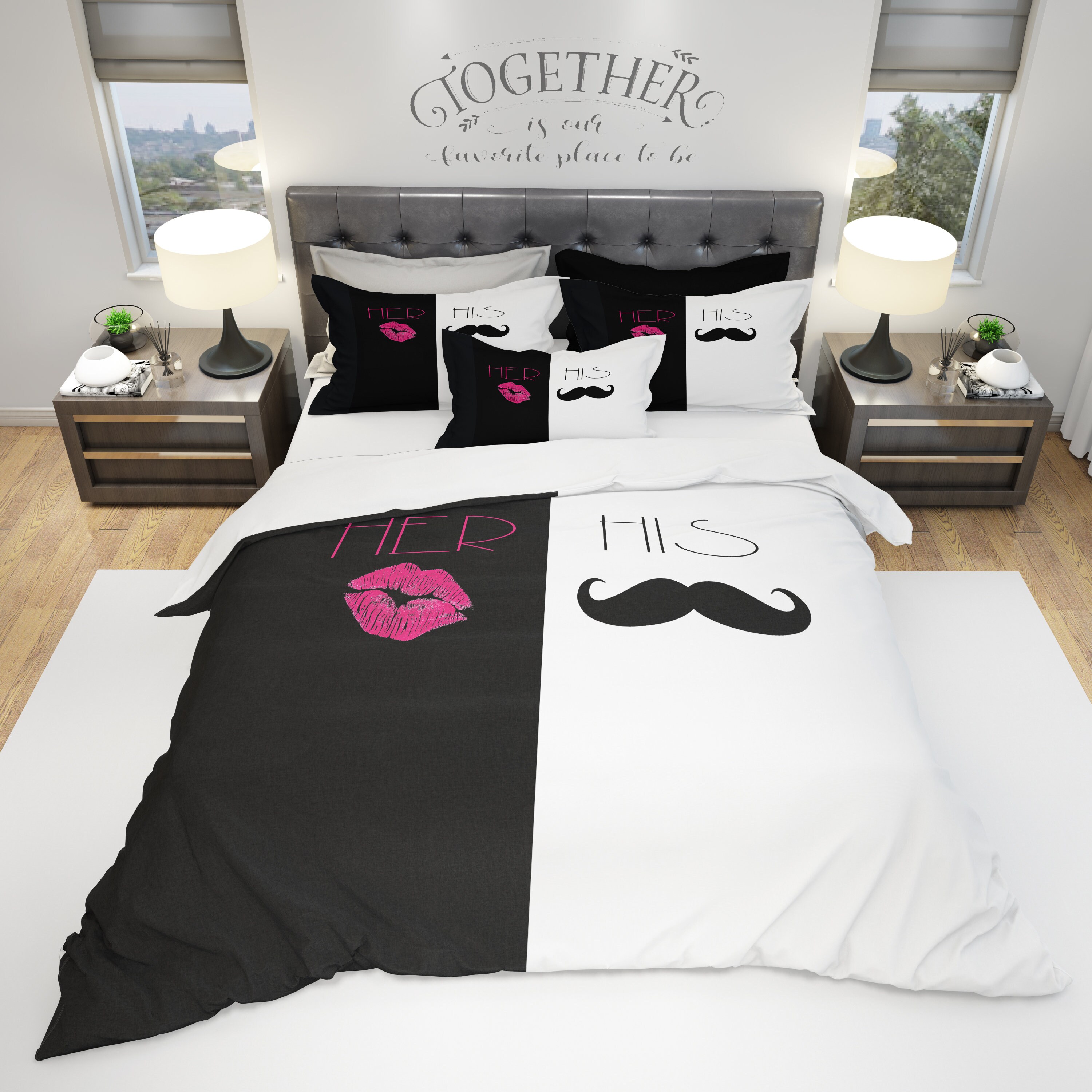 His and Hers Bedding Couples Duvet Bedroom Decor Wedding Etsy
