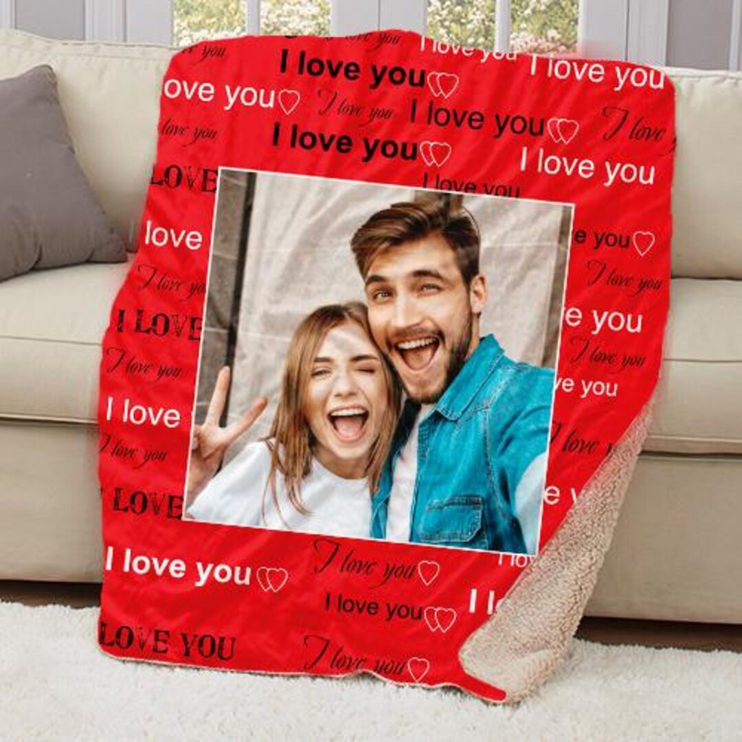 Custom Photo Blanket: 'I Love You' Frame, Couples Keepsake Gift - Etsy