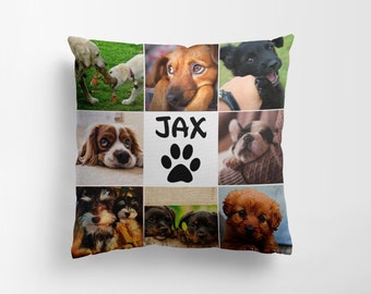 Custom Photo Pillow, Dog Photo Collage with Writing, Personalized Throw Pillow, Dog Gifts