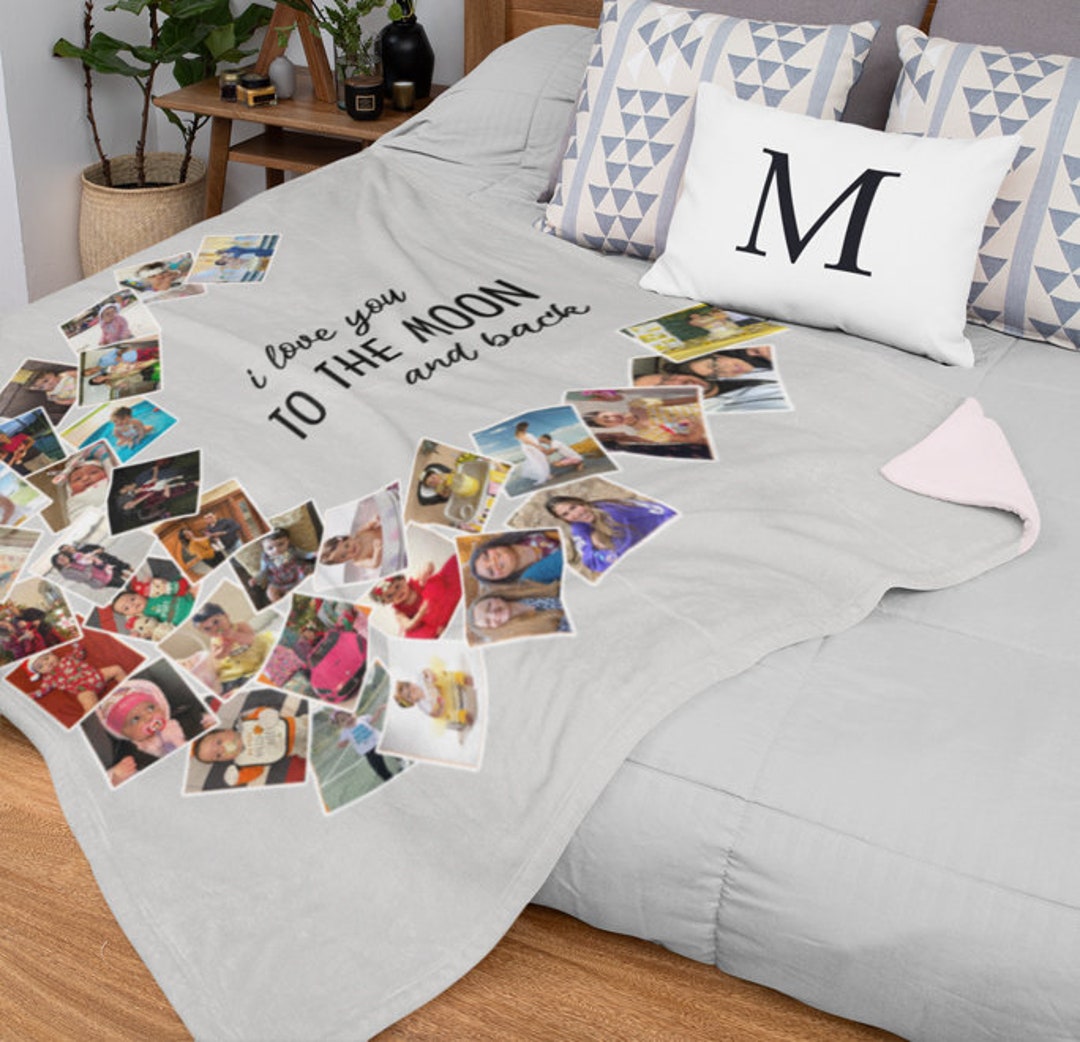 Love You the Moon and Back Photo Blanket, Photo Blanket Collage