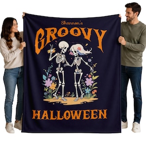 Optional Personalized Halloween Couple Blanket | Groovy Dance Skeleton Throw |  Creepy Gift |  Spooky Home  Fall Decor | Halloween Keepsake