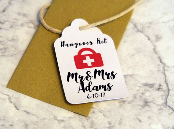10 Custom Hangover Kit Tags For Weddings Invites Wedding Etsy