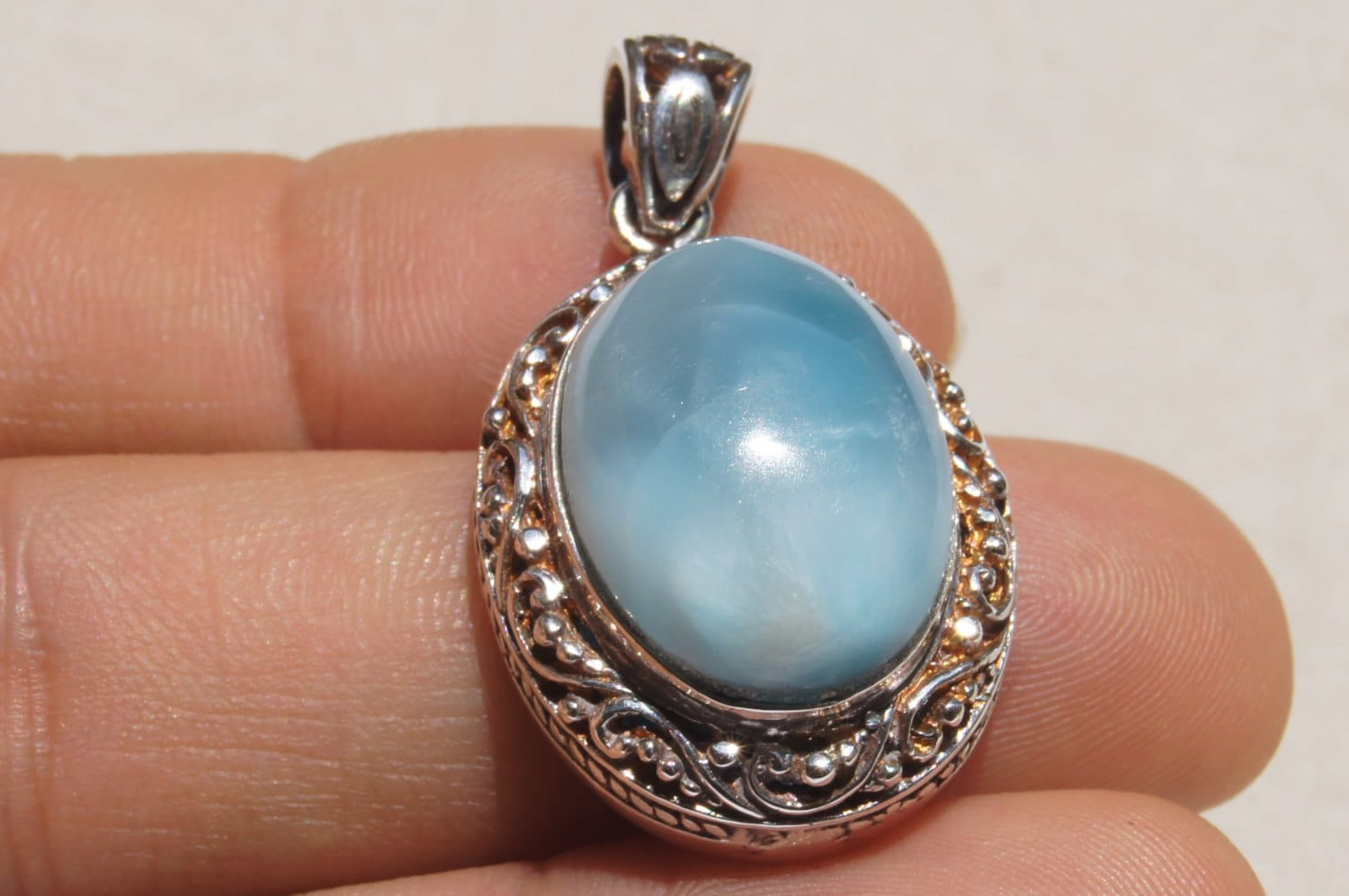 Collar De Plata De Ley Con Larimar - Diseño De Olas, Regalo Para Mujer, Cadena Ajustable