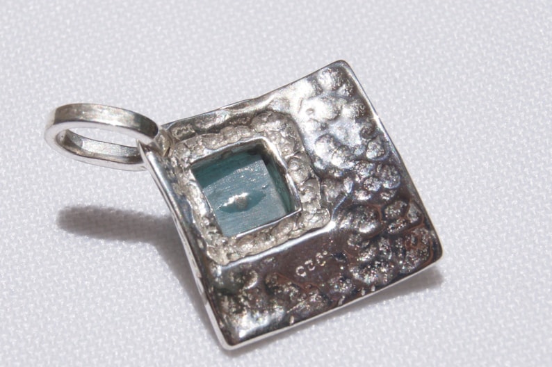 Original And Genuine Dominican Handcrafted AA Marbled Square Shape Larimar Stone .925 Larimar Pendant Sterling Silver Pendant Jewelry