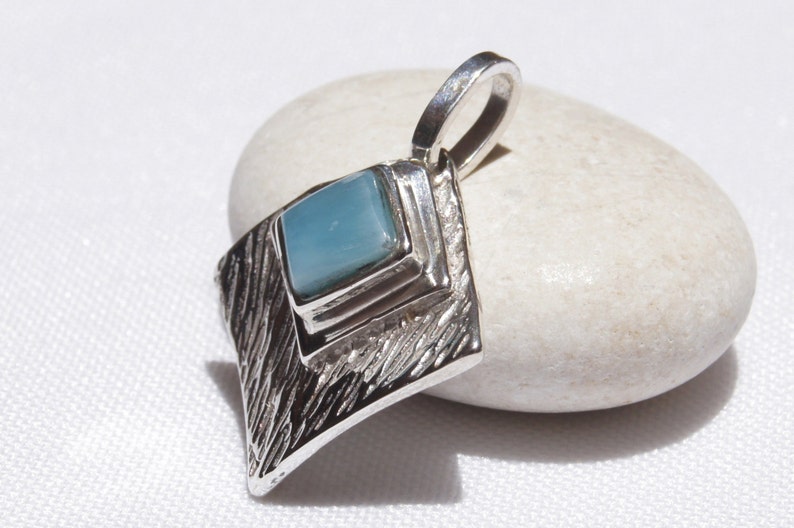 Original And Genuine Dominican Handcrafted AA Marbled Square Shape Larimar Stone .925 Larimar Pendant Sterling Silver Pendant Jewelry