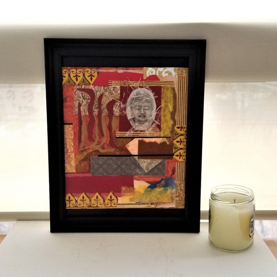 Buddha Wall Art Yoga Meditation Studio Buddhist Small Framed Mixed Media Original Namaste