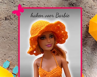 Chapeau de soleil pour Barbie | patron au crochet | téléchargement instantané | vêtements de plage, vêtements de plage