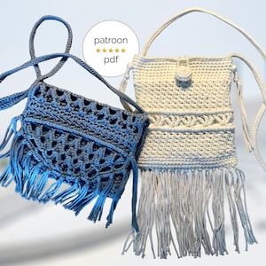 Häkelanleitung Boho-Tasche im Ibiza-Stil, 2 Varianten; Tutorial, Schritt für Schritt, Häkelanleitung für eine Hippie-Tasche mit Fransen, Häkelanleitung für eine Umhängetasche