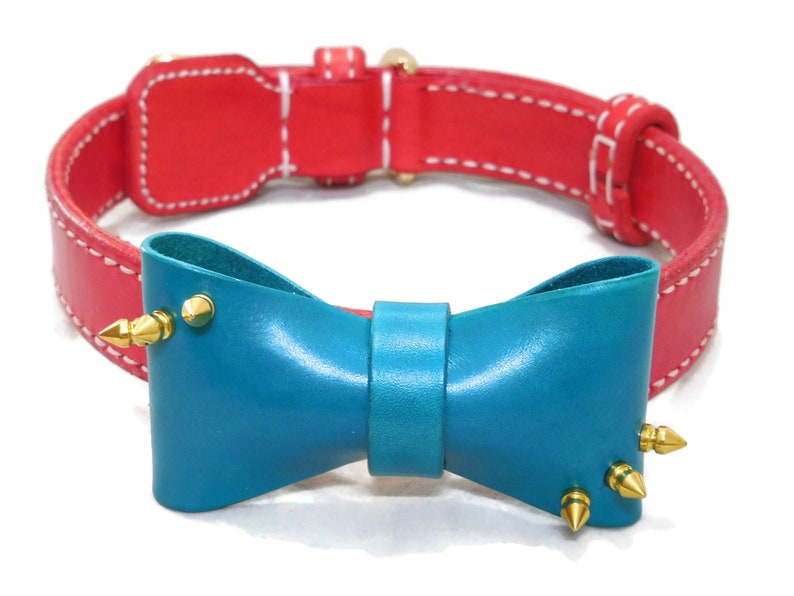 Designer Dog Collars Leather Dog Collars With Bow Spike Etsy