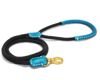Rope leash for small dog, small rope leash for cat, 6 mm solid cord rope with leather wrap on hand grip