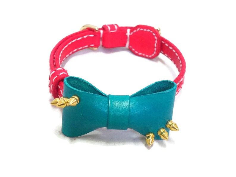Designer Dog Collars Leather Dog Collars With Bow Spike Etsy