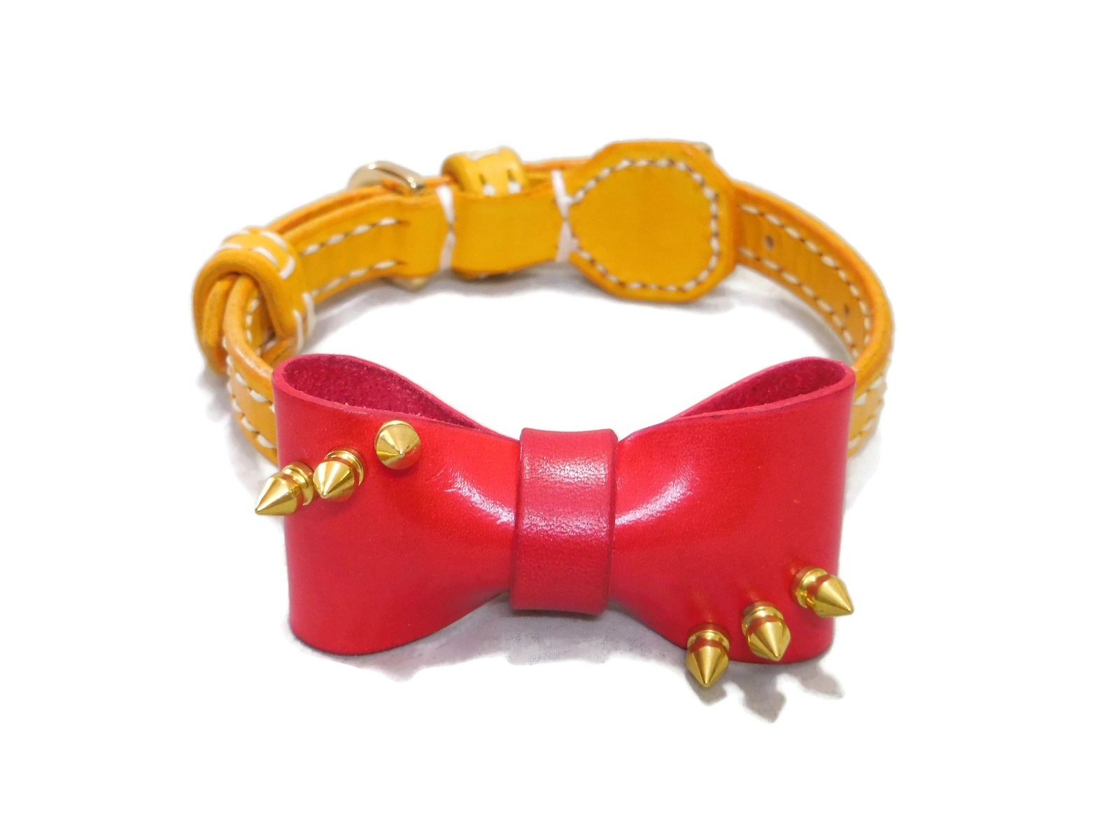 Designer Dog Collars Leather Dog Collars With Bow Spike Etsy