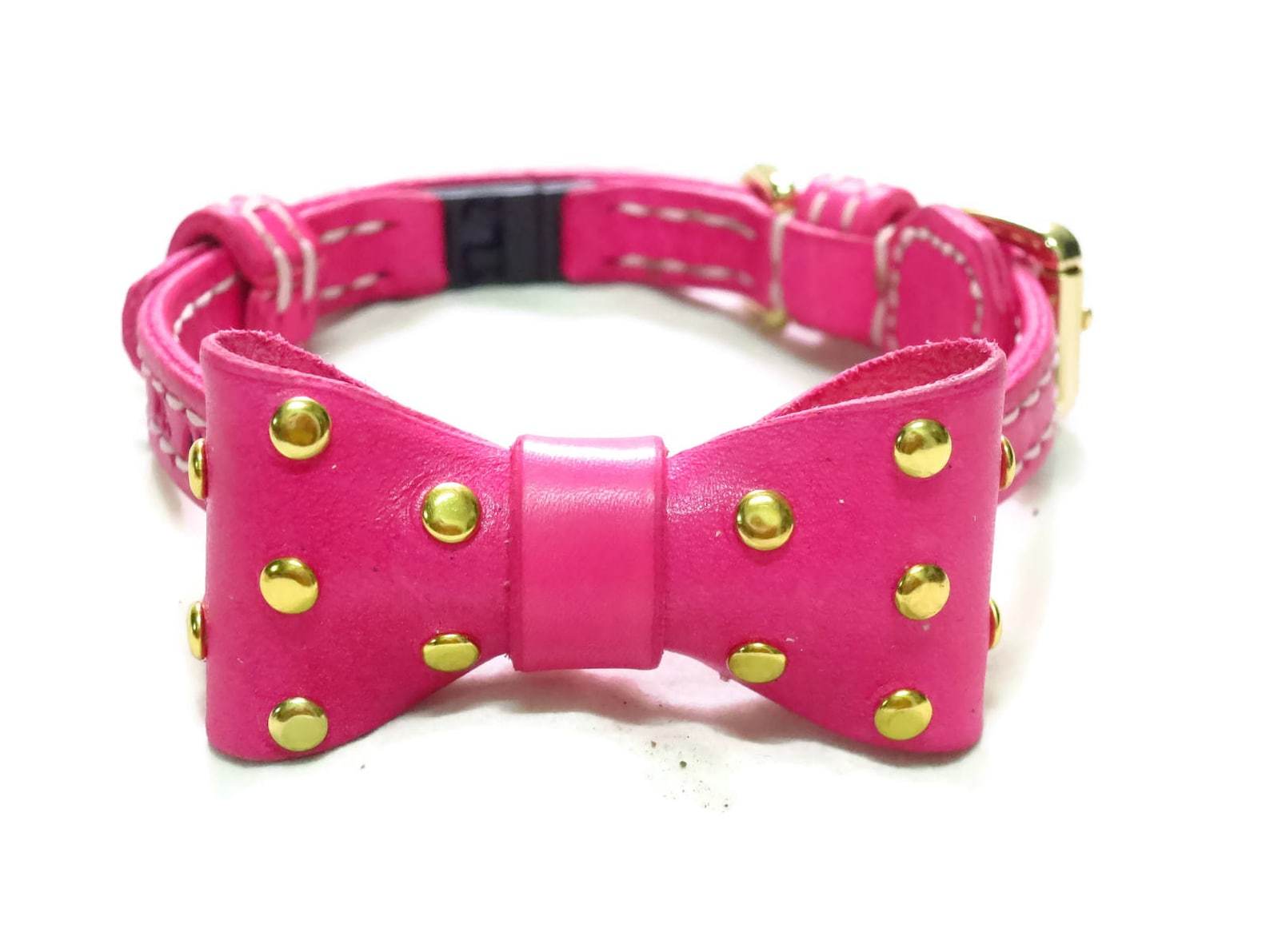 Breakaway Cat Collar With Bow Leather Rivet Bowtie Cat Etsy UK