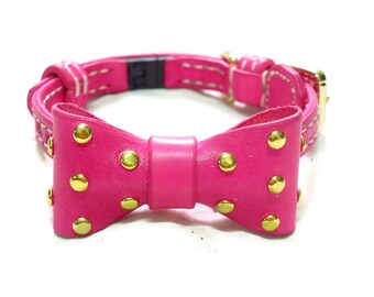 Breakaway Cat Collar With Bow - Leather Rivet Bow-Tie Cat Collars