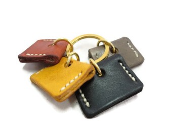 Multicolor Leather key top cover, keychain with Solid brass  key ring, Vegetable tanned leather key cover- Key holder - Keyring - Key cover