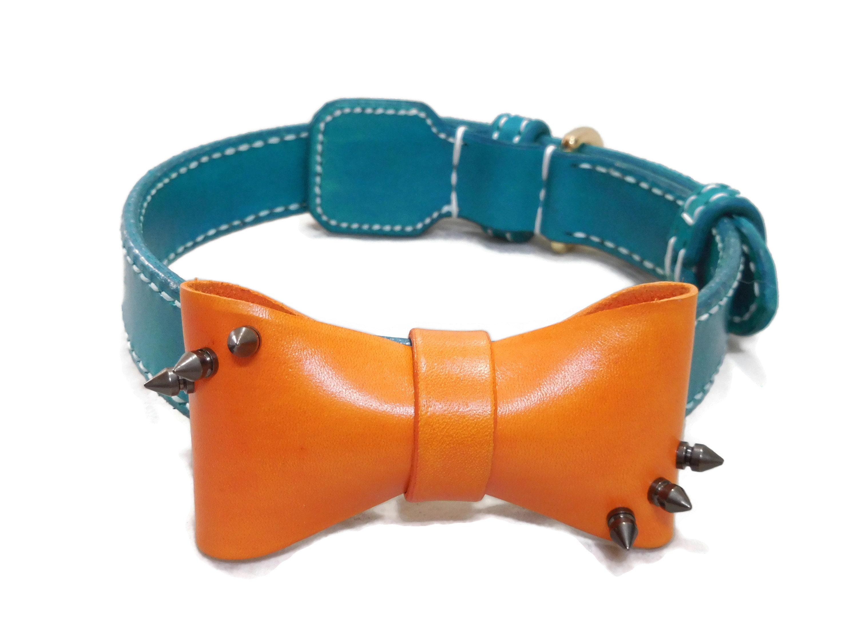 Designer dog collars leather dog collars with bow spike Etsy
