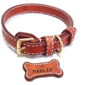 Dog Collar Tag,  Handmade Leather Dog Collars With PET ID