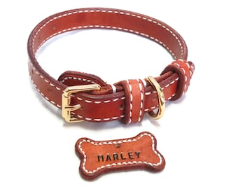 Médaille de collier de chien, colliers de chien en cuir faits main avec identification d'animal familier