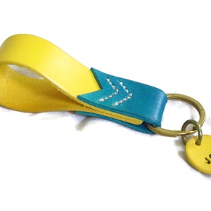 Leather keychain, key fob, two-tone personalized keychain