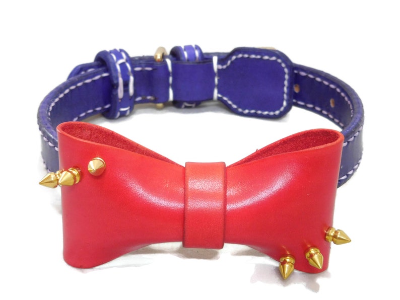 Designer Dog Collars Leather Dog Collars With Bow Spike Etsy