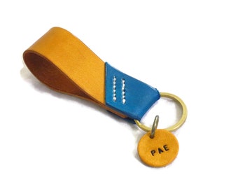 Leather keychain, key fob, two-tone personalized keychain