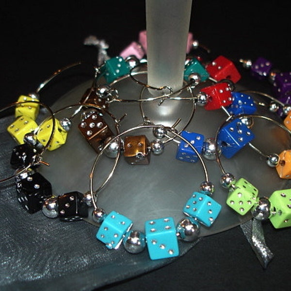 Dice Bead Wine Charms w/storage pouch Set of 12