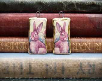 Handmade decal earring charms - rabbit/hare illustration with a 24kt gold lustre edge
