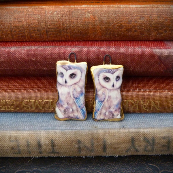 Handmade ceramic charms: illustration of a barn owl