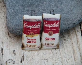 Handmade ceramic charms: Andy Warhol Campbell's cheese and onion soup