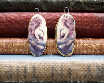 Handmade ceramic charms: mermaid charms with 24kt gold lustre edge