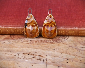 Handmade ceramic face earring charms