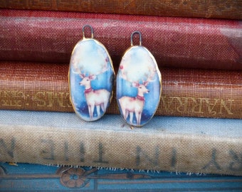 Handmade decal earring charms - Deer/stag illustration with a 24kt gold lustre edge