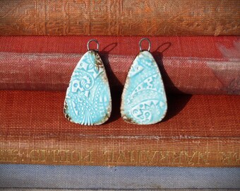 Handmade ceramic paisley earring charms