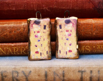 Handmade Ceramic charms - Gustav Klimt 'the kiss' charms with 24ct gold lustre