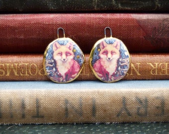 Handmade ceramic charms: Fox illustration charms with 24kt gold lustre