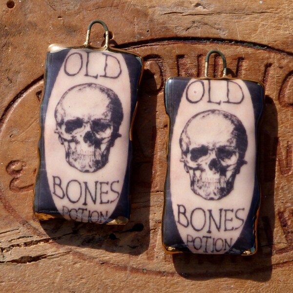 Handmade ceramic charms: Halloween apothecary potion label with a 24K gold lustre edge