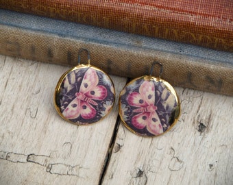 Handmade ceramic charms: Moths with a 24kt gold lustre edge