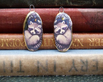 Handmade opossum ceramic charms with 24kt gold lustre edge