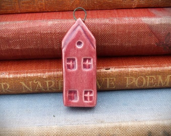 Handmade double sided ceramic house charm