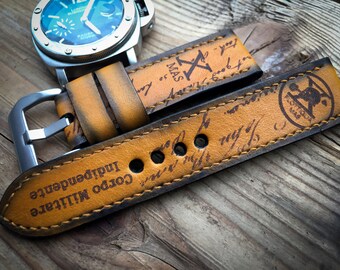 24mm Handmade leather watch strap army, Xª Flottiglia MAS tribut, Yellow - Orange