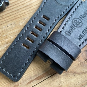 24mm Handmade leather watch strap army, Bell & Ross, Black