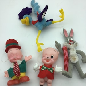 Adornos navideños vintage de Looney Tunes, Bugs Bunny, el Correcaminos, Porky Pig, Elmer Fudd, personajes de dibujos animados de Warner Bros., adornos flocados de MCM